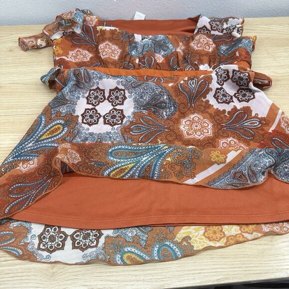 Vtg Y2k Babydoll Peasant Top Size L Orange Fairy Whimsi Paisley Flutter Festival - Picture 6 of 12